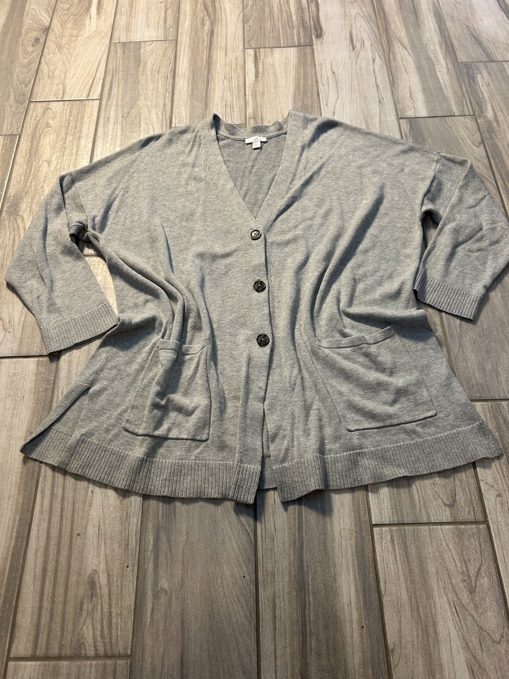 J. Jill Light Gray V-Neck Button Front Cardigan 2X Plus Size Cozy Cottagecore
